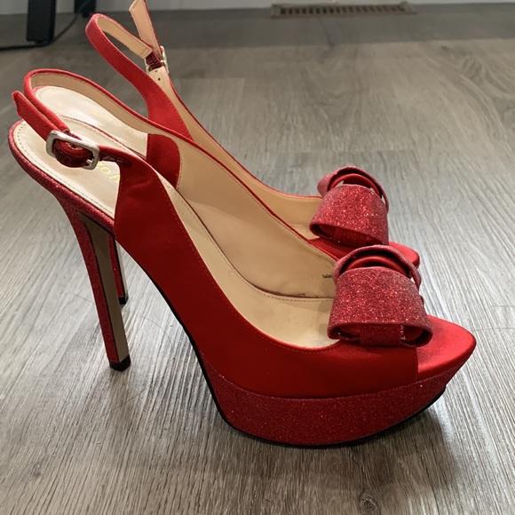 Red sparkle evening high heel shoes size 7 - Picture 6 of 16